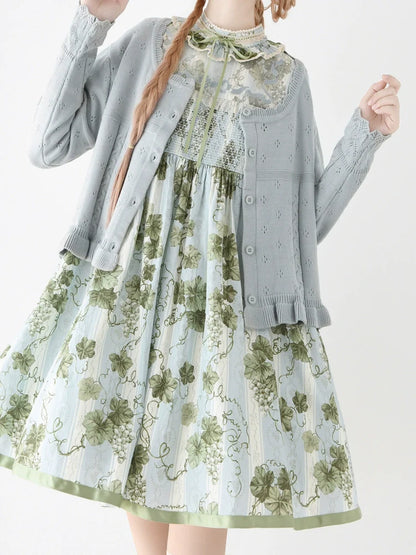 MIST - Kawaii Lolita Sweater Cardigan, Ruffled Lace Hem