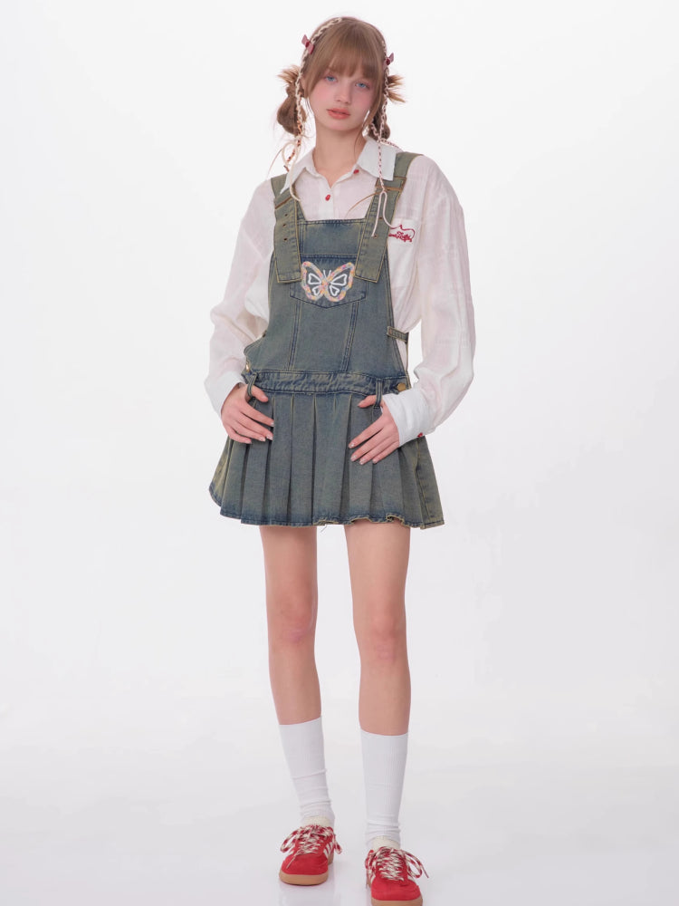 Denim suspender skirt【s0000007531】