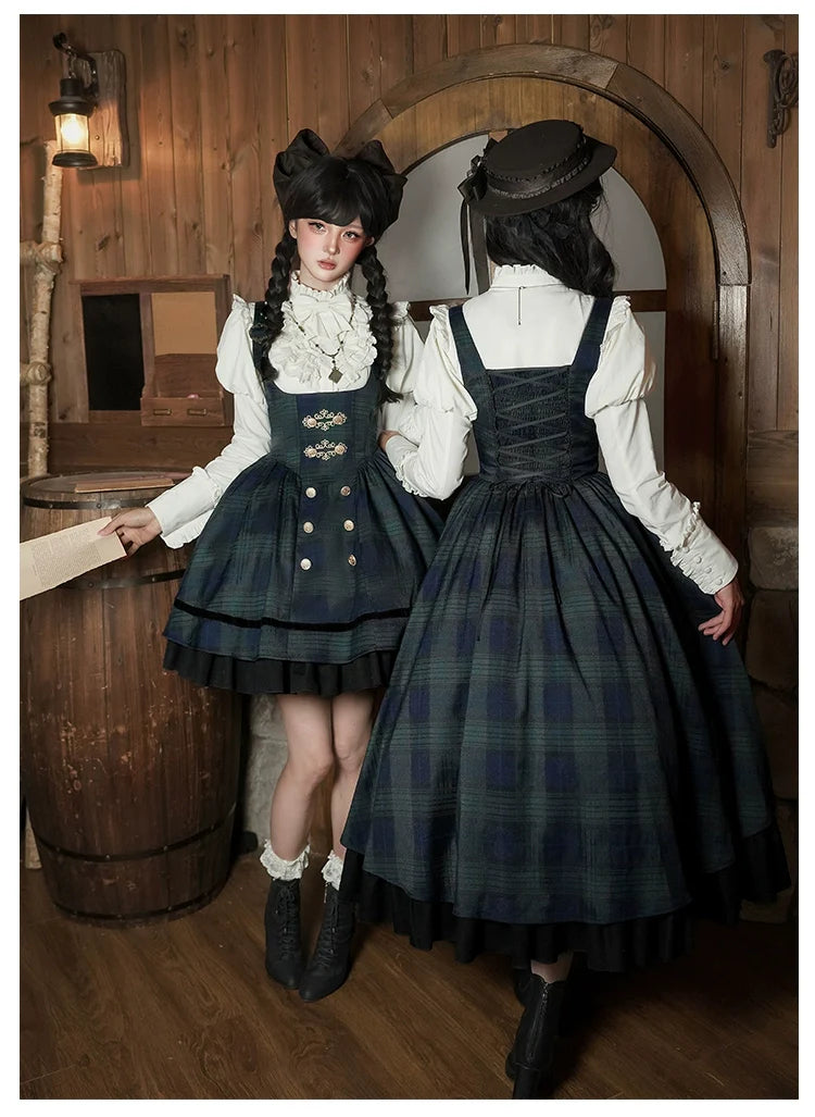 With PUJI - Berlin Souvenir - Plaid Preppy Style Lolita Bust Supporting JSK Outfit