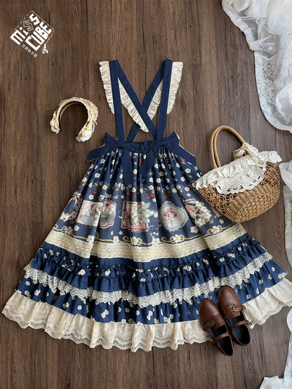 Miss Cube - Cool Sheep Whisper - Kawaii Retro Lolita SK with Detachable Suspenders