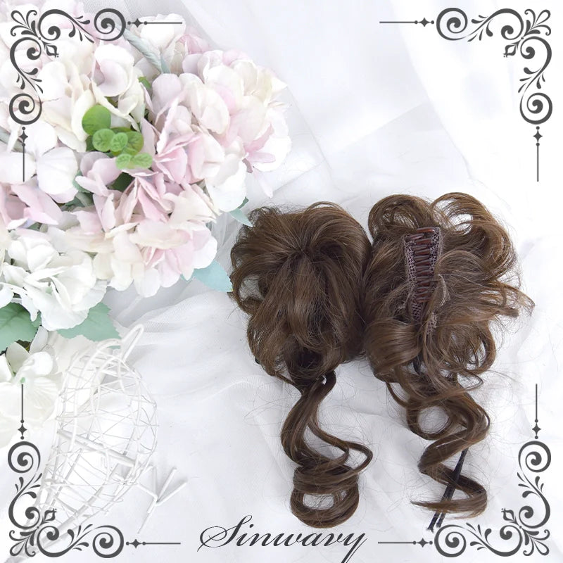Sinwavy - Kawaii Lolita Brown Wig Cute Bun Ponytail Doll-like Wig