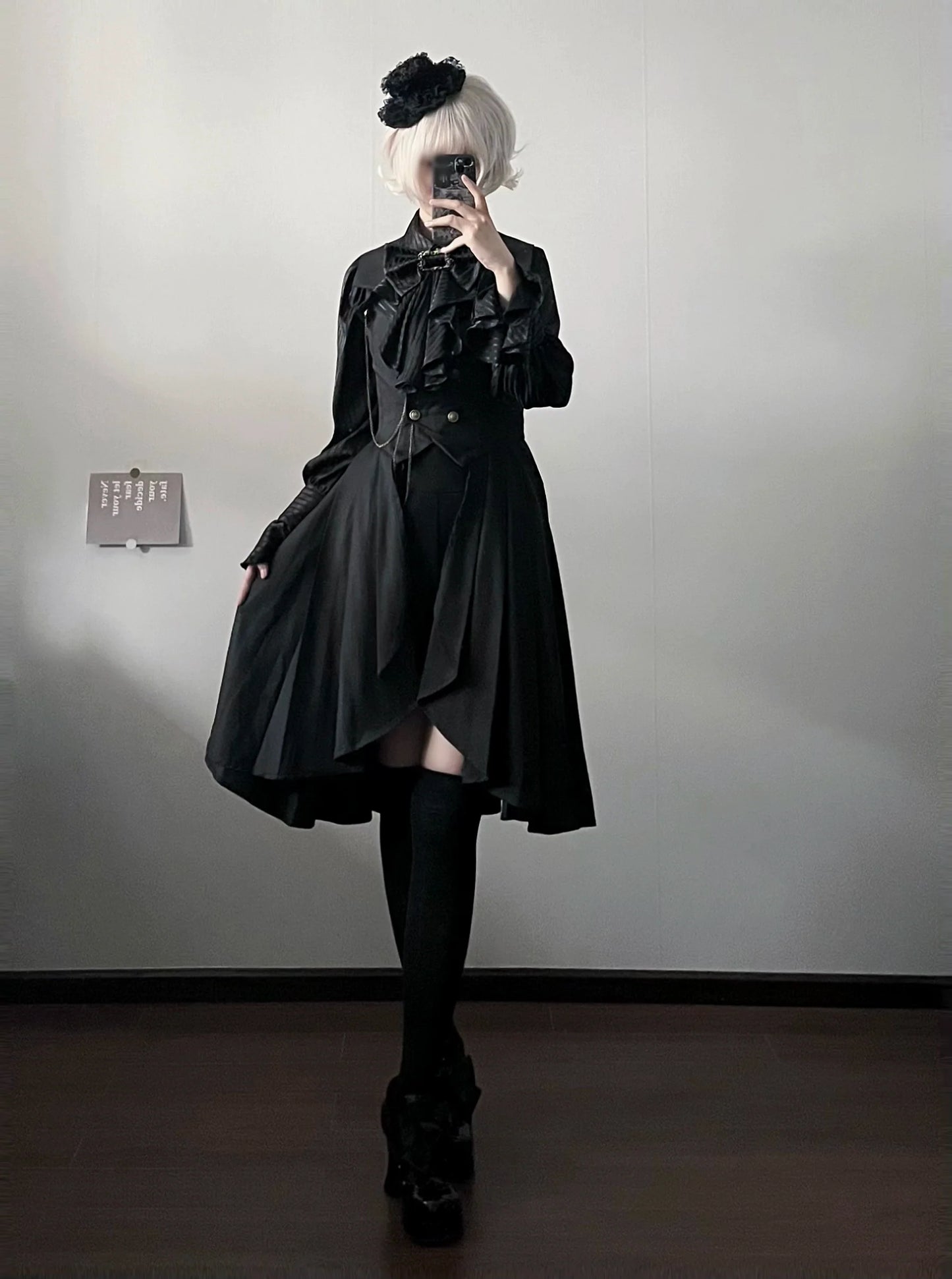 Gazing Galactic - Moonstone - Ouji Lolita Black Vest Prince Long Trailing Vest