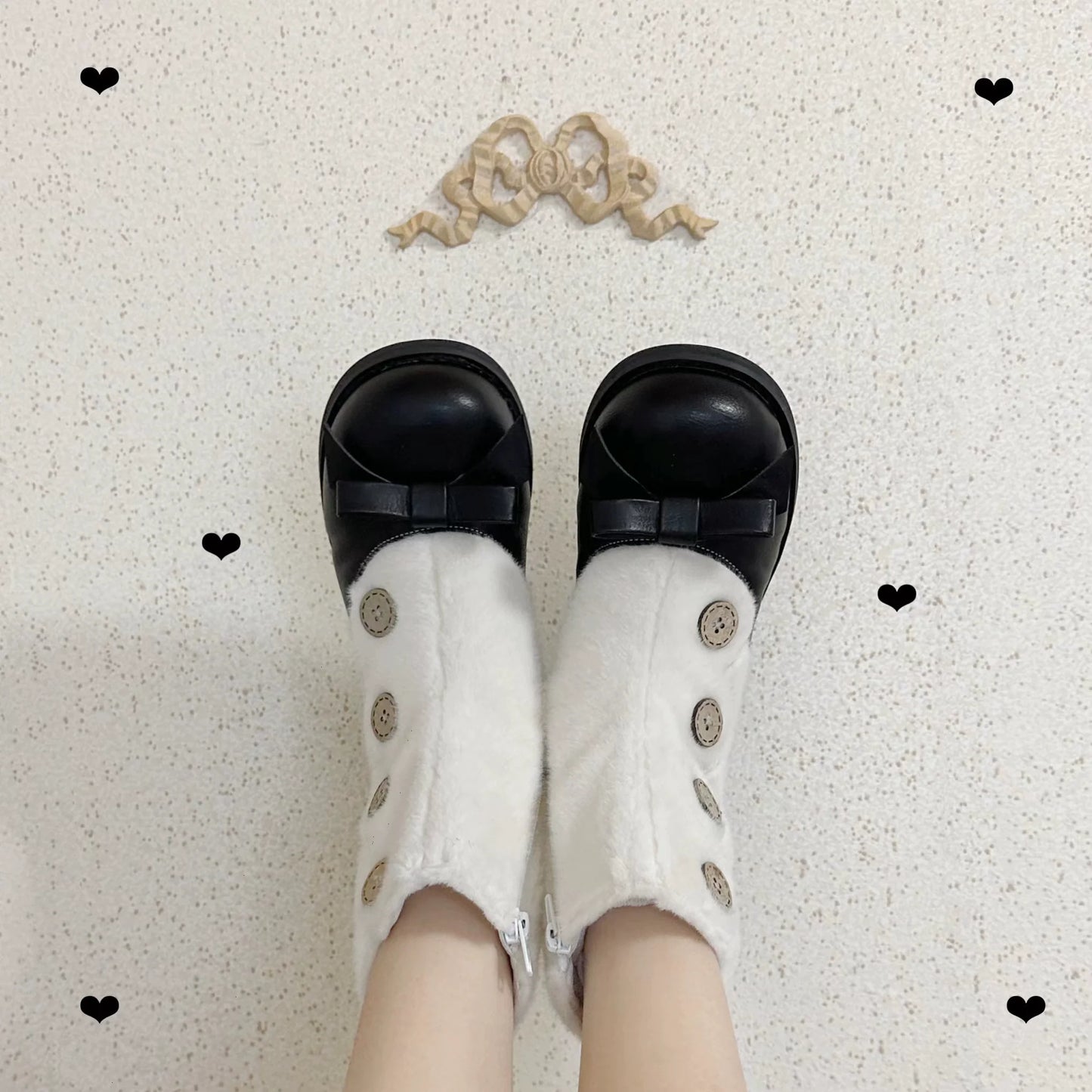 Dolly Doll - Winter Lolita Boots Fur Mary Jane Lolita Low Heel Shoes