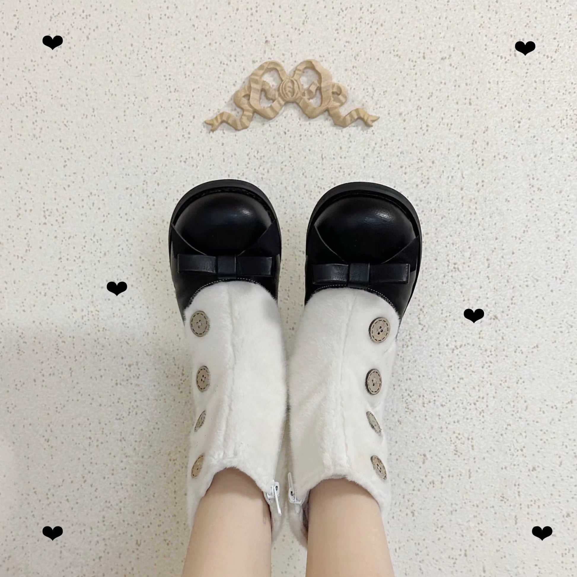 Dolly Doll - Winter Lolita Boots Fur Mary Jane Lolita Low Heel Shoes