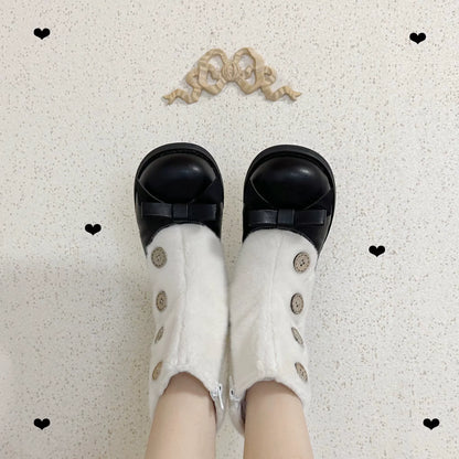 Dolly Doll - Winter Lolita Boots Fur Mary Jane Lolita Low Heel Shoes