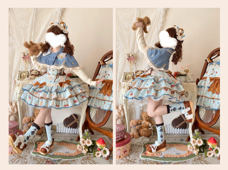 Cheese Mee Mee - Seaside Tea Party - Sweet Lolita Dress Cute Print JSK and Cape