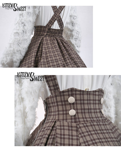 BitterSweet - Vintage Lolita Skirt Fishbone Tartan Super High Waist SK