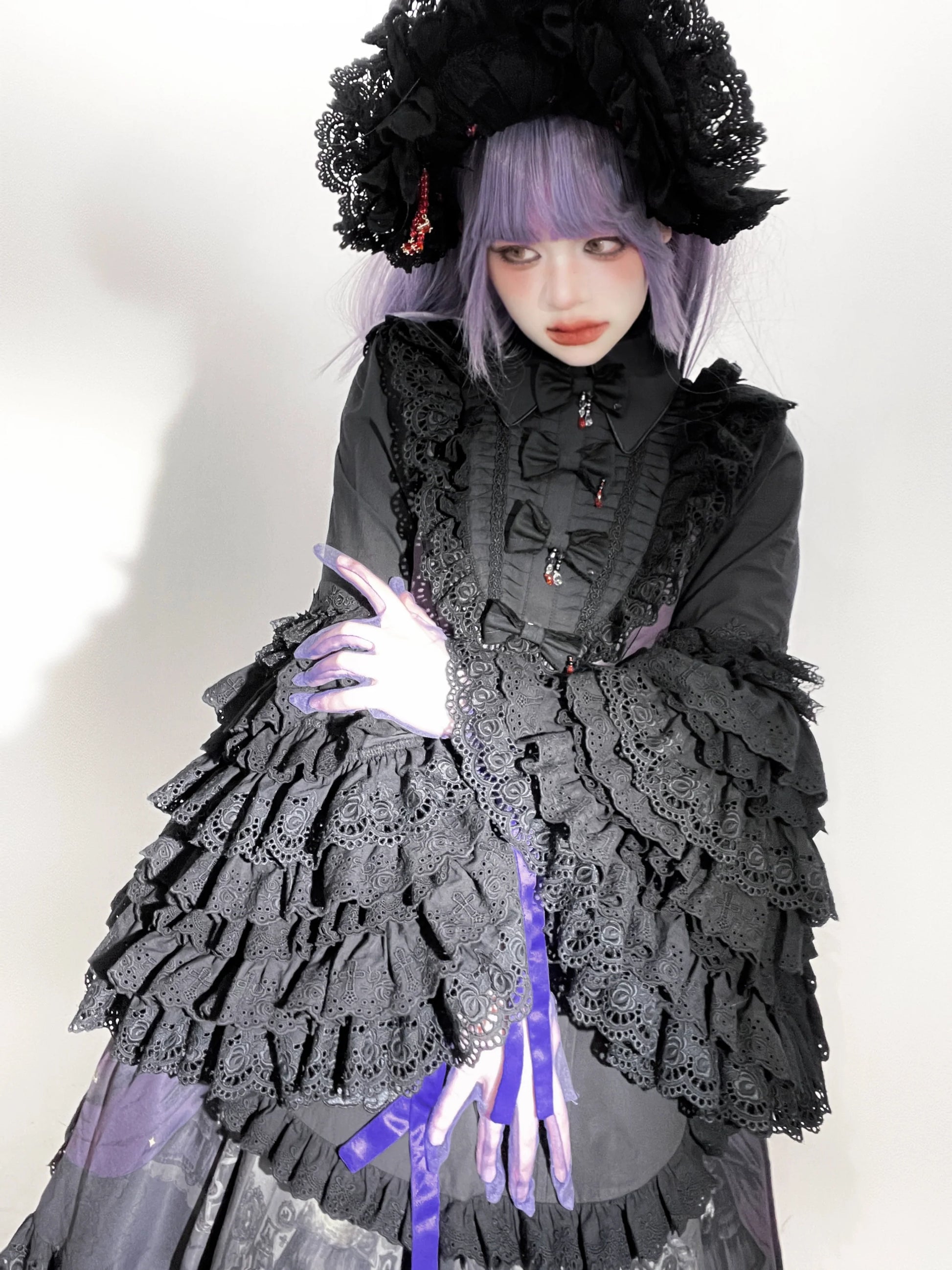 Dark Circle Clinic - Barbara Manor Night - Gothic Lolita JSK Pleated Floral Print Lolita Dress