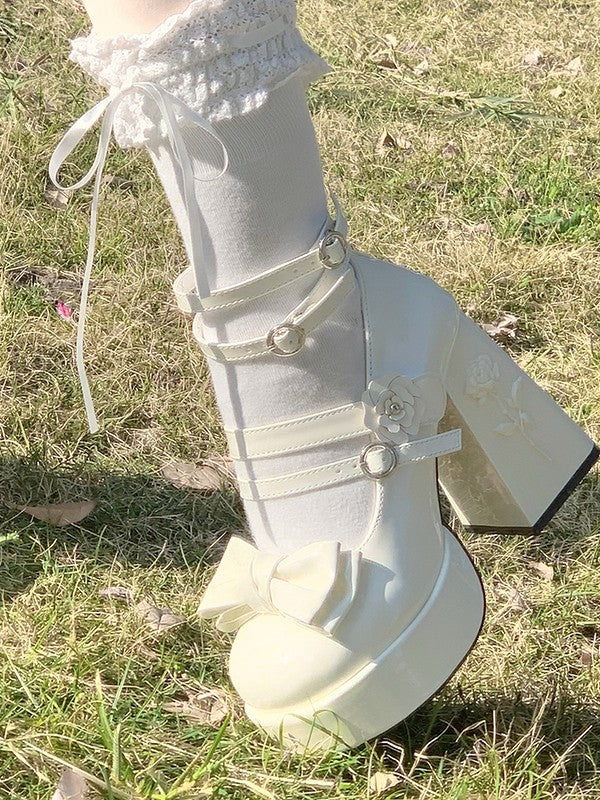 Dreamland - 11 cm Sweet Lolita Shoes with High Platform & Rose Print Heel