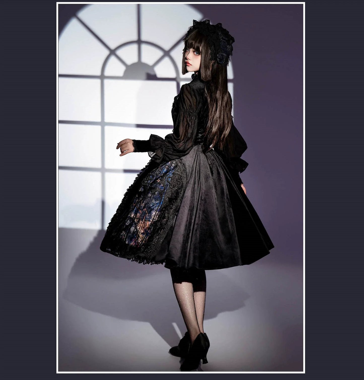 SUSIN - Night Traveler - Classic and Elegant Gothic Dress with Colorful Window Prints