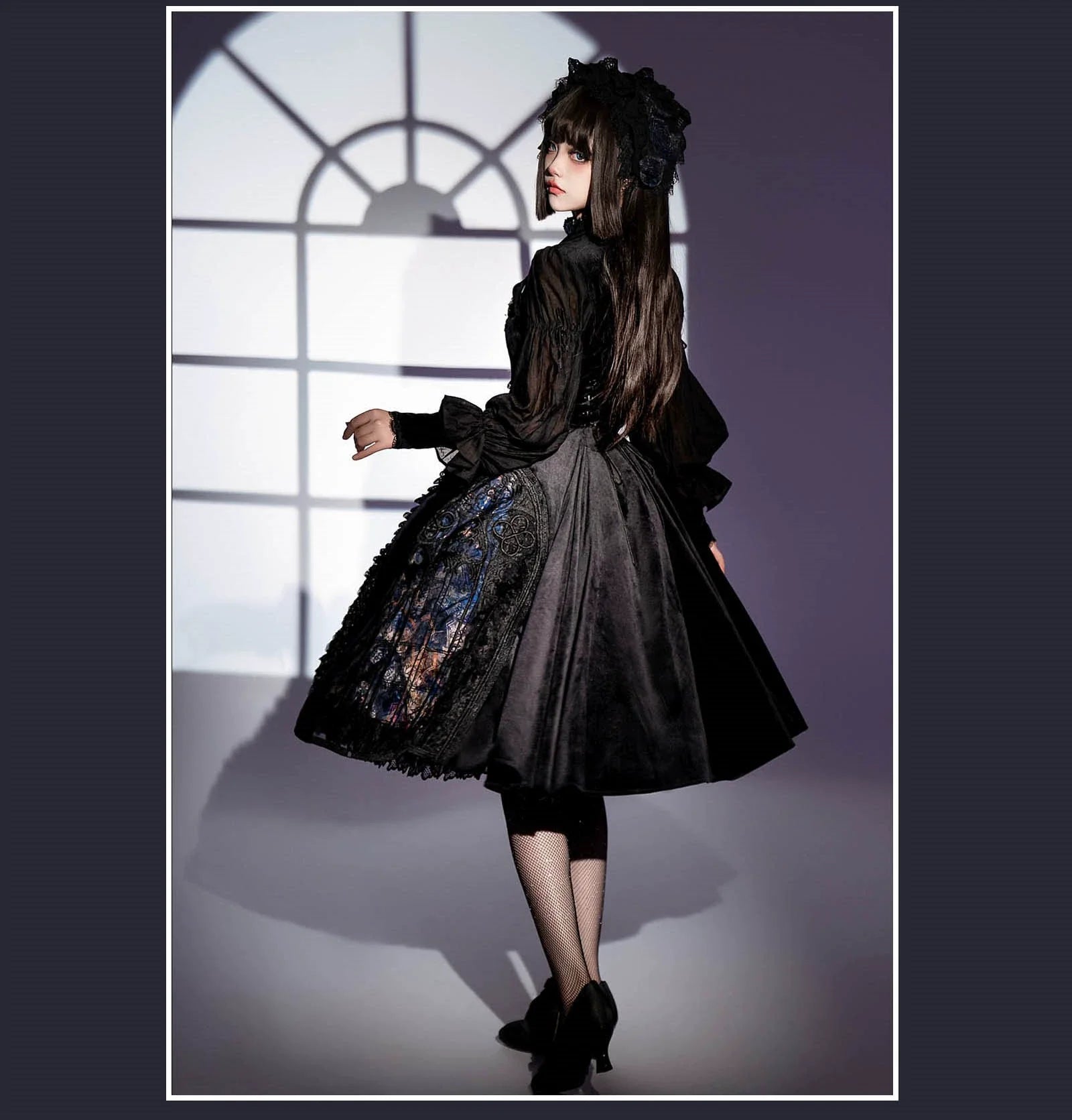 SUSIN - Night Traveler - Classic and Elegant Gothic Dress with Colorful Window Prints