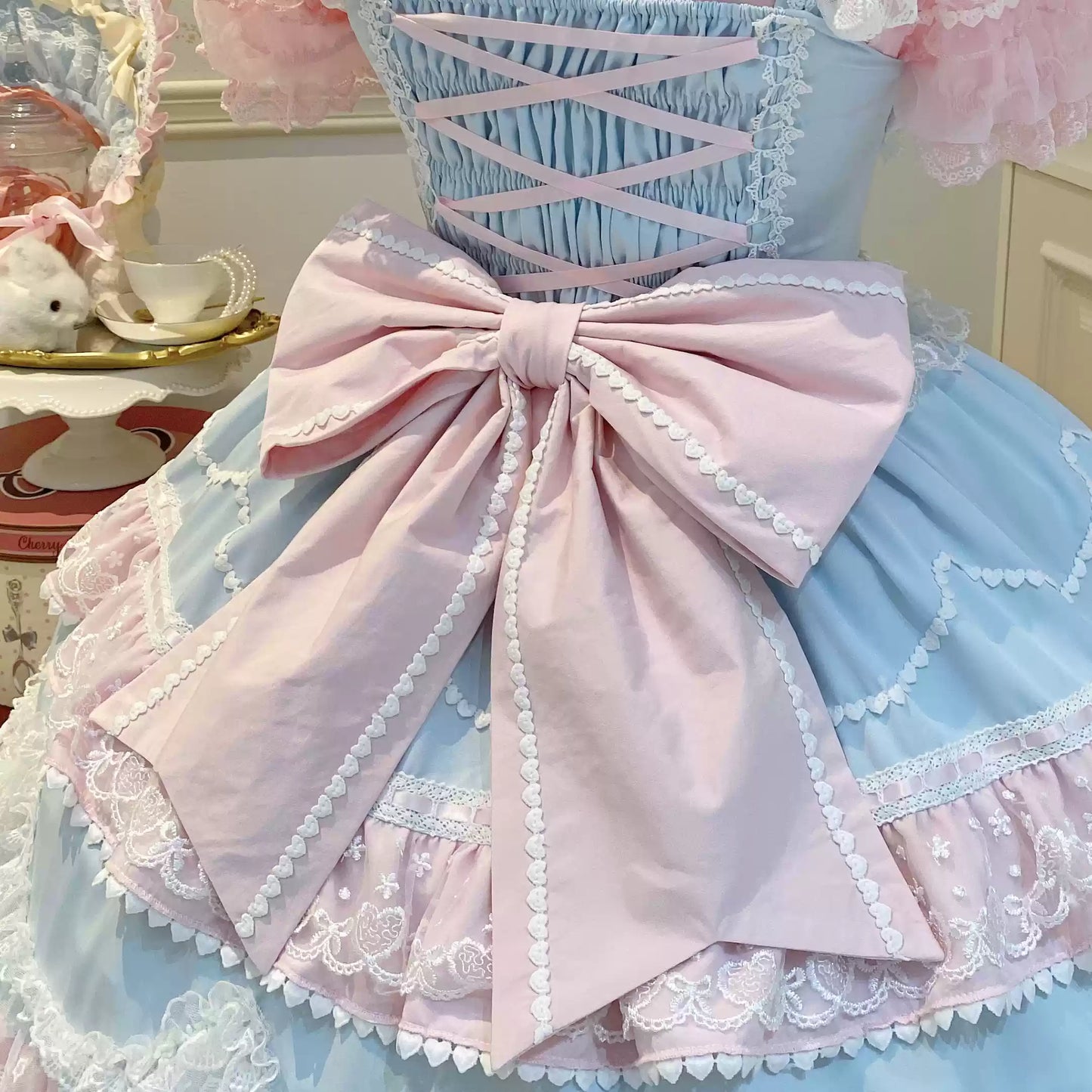 Sugar Girl - Fondant Cake - Summer Sweet Lolita JSK Dress, Tiered Ruffles and Bows