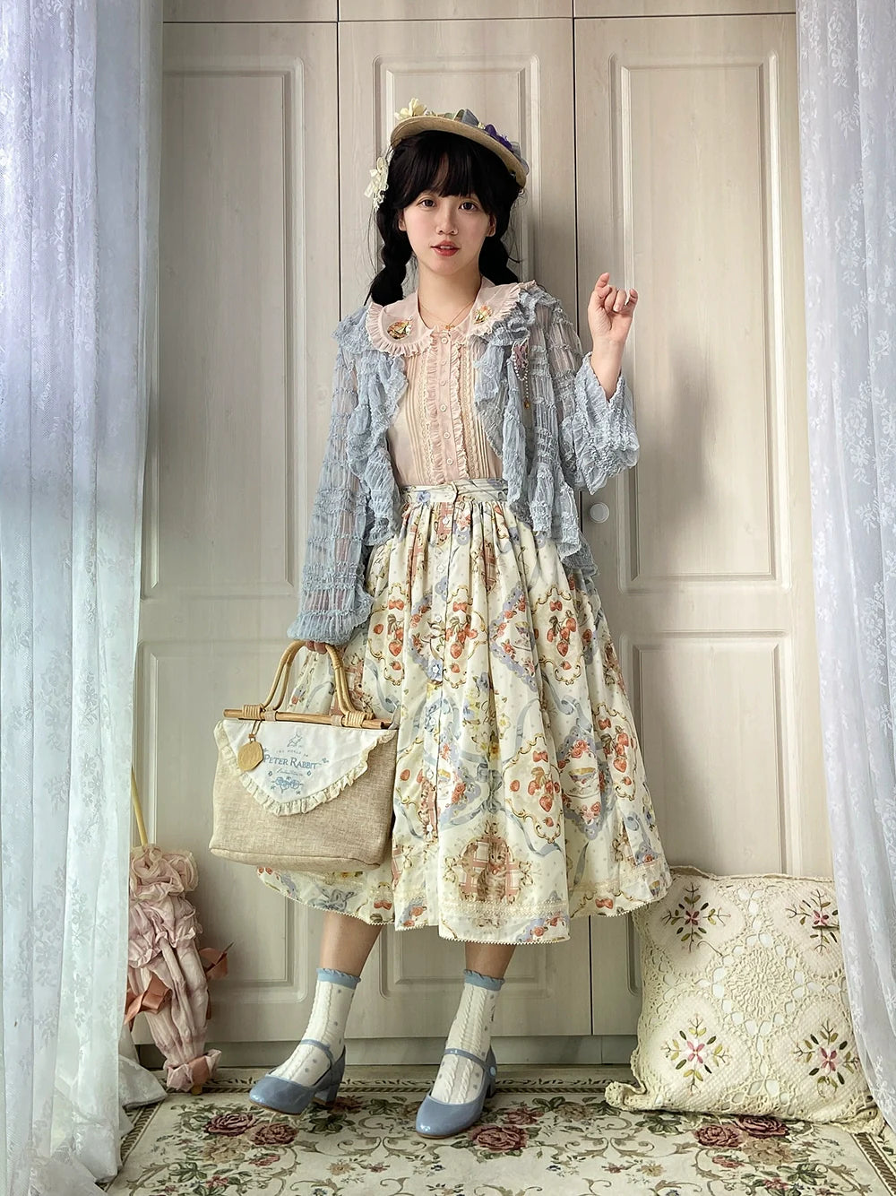 Miss Point - Cat Rose Tea - Sweet Lolita Skirt with Cute Prints Customized Size