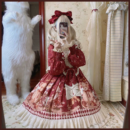 Matutu - Sweet Bear Gift House - Sweet Lolita Suit Christmas Lolita OP and Cape