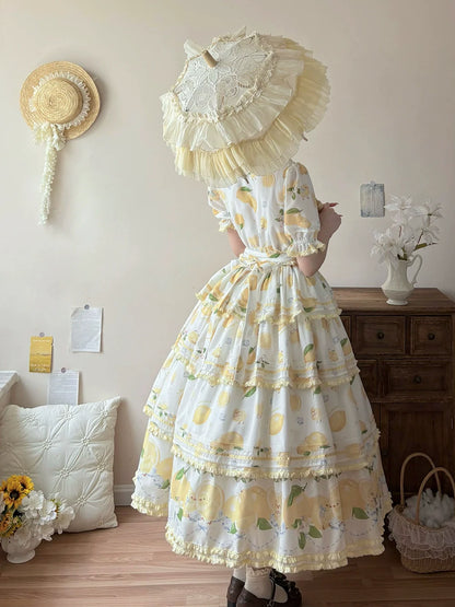 Miss Point - Lemon Chick - Country Lolita Printed OP With Button Front