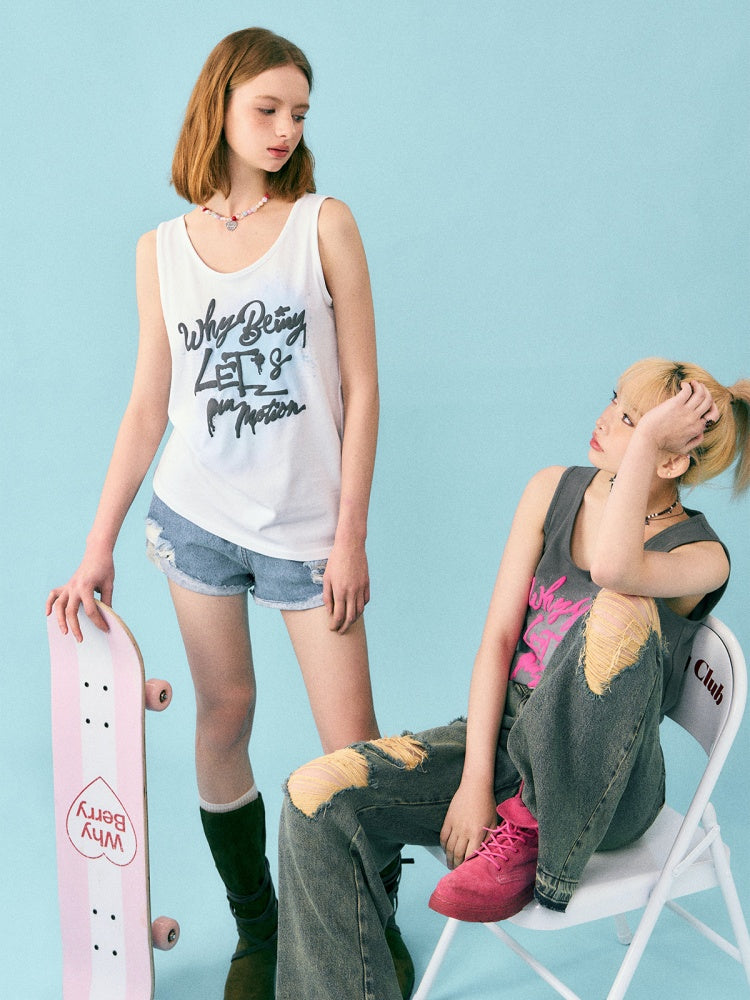 English Logo Print Tank Top【s0000002213】