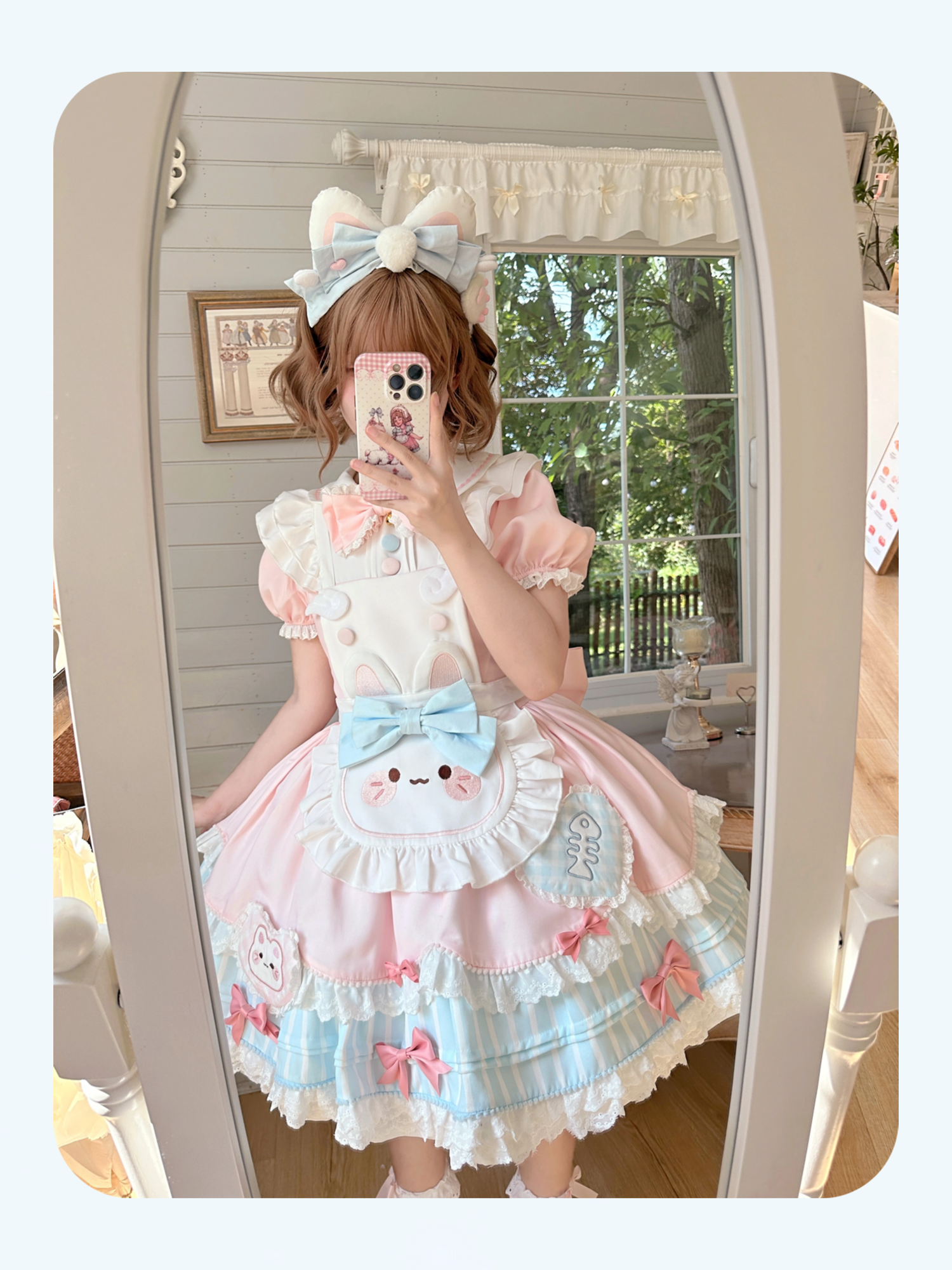 Jiuli Lolita - Nine Meow Bunny - Sweet Lolita Bunny Apron OP Dress, Back Zipper