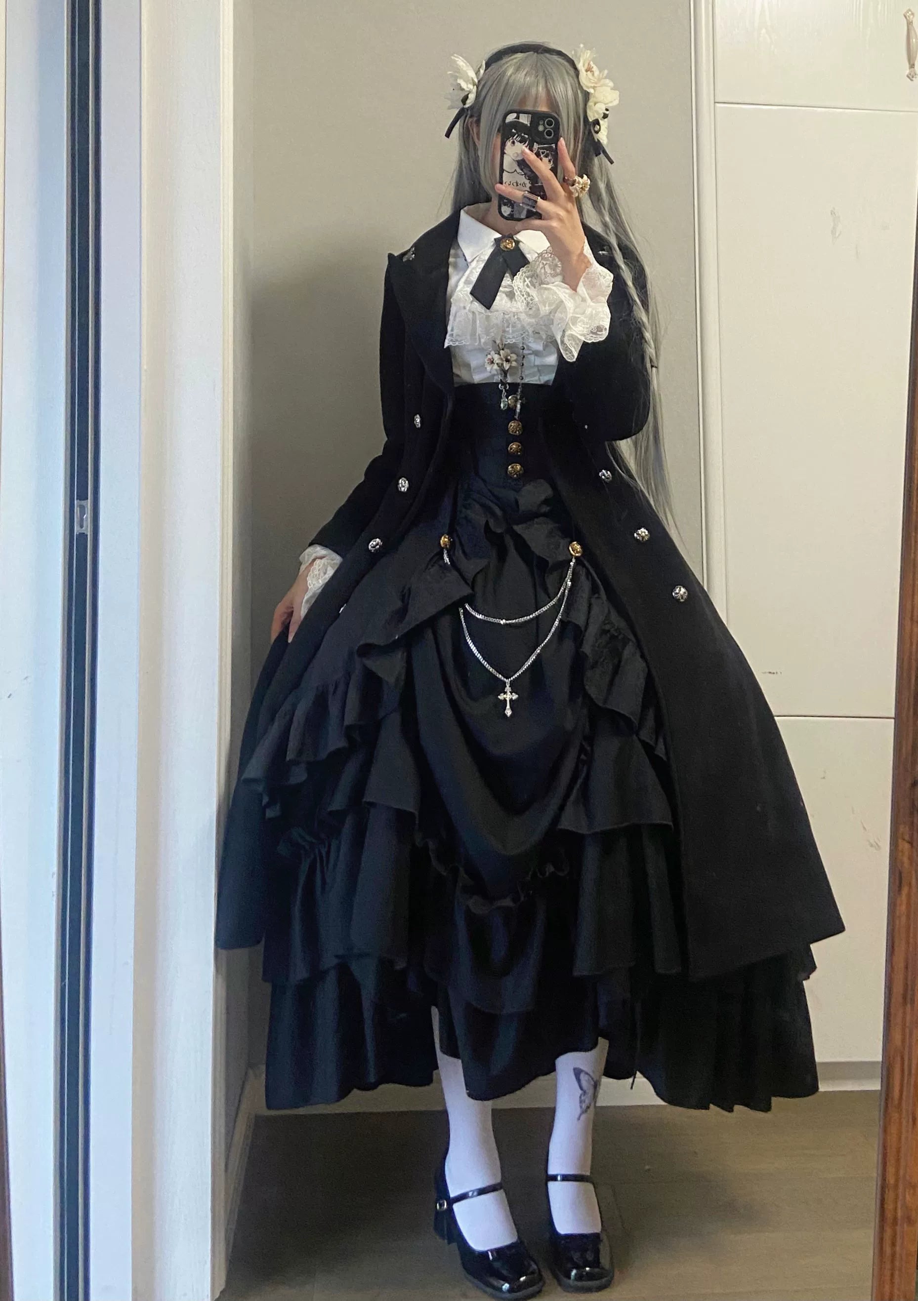 Nightingale Girl - Downfall Dawn - Gothic Lolita Black Double-Breasted Coat