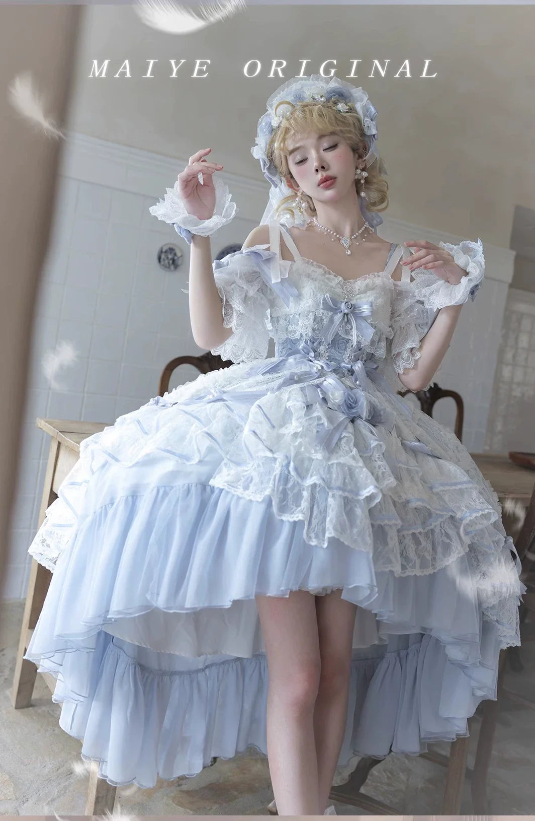 MieYe - Diana Rose - Bridal Lolita Dress Short Wedding OP with Accessories