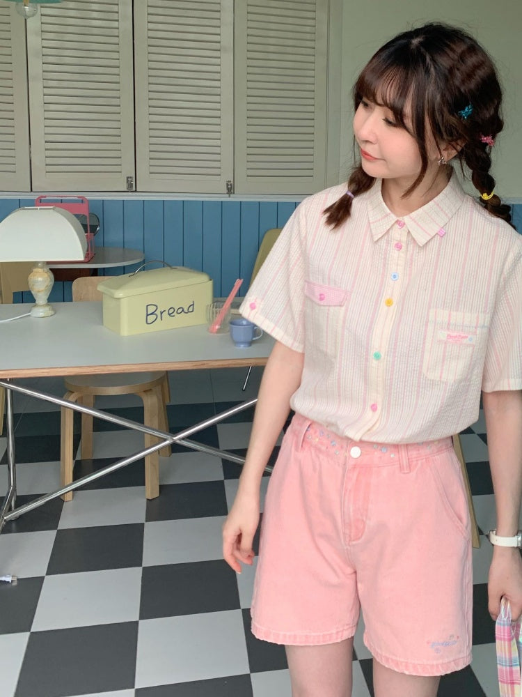 Wide Leg Heart Pocket Denim Short Pants【s0000002374】