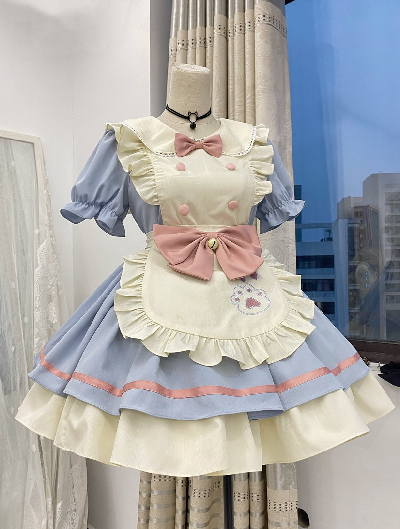 Qianmu - Cat Cafe - Maid Lolita OP dress with Detachable Bow and Apron