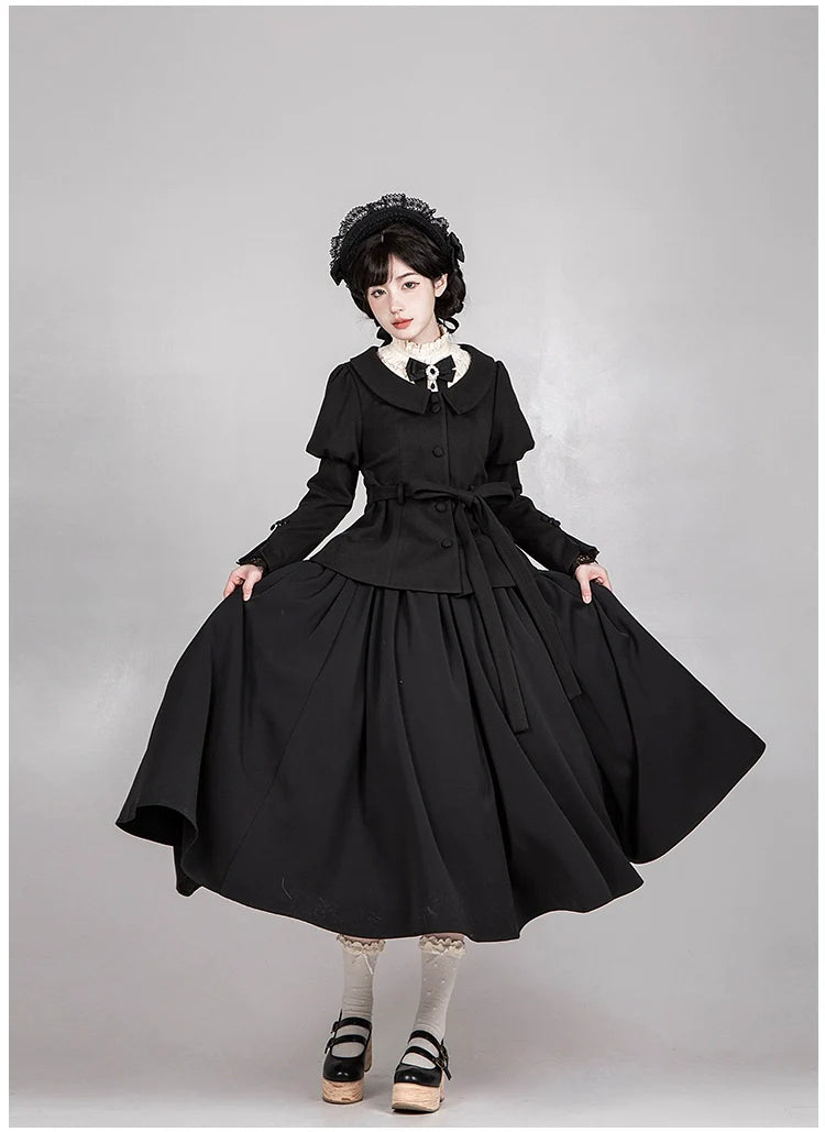 With PUJI - Old Testament - Classic Lolita Coat Black Plush Lolita Cape and Brooch