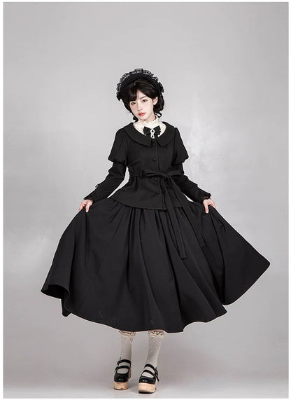 With PUJI - Old Testament - Classic Lolita Coat Black Plush Lolita Cape and Brooch