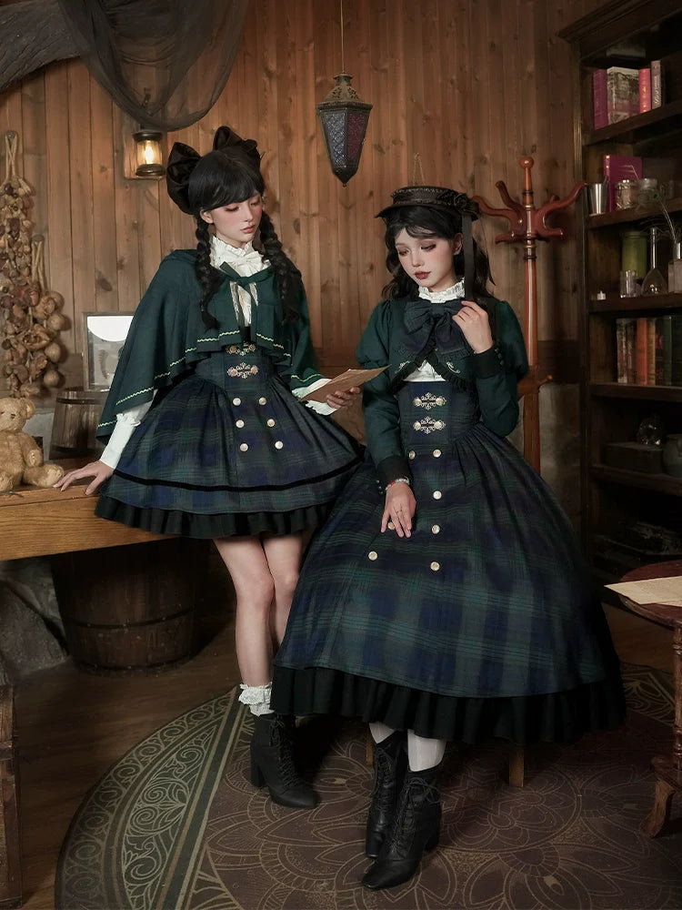 With PUJI - Berlin Souvenir - Plaid Preppy Style Lolita Bust Supporting JSK Outfit