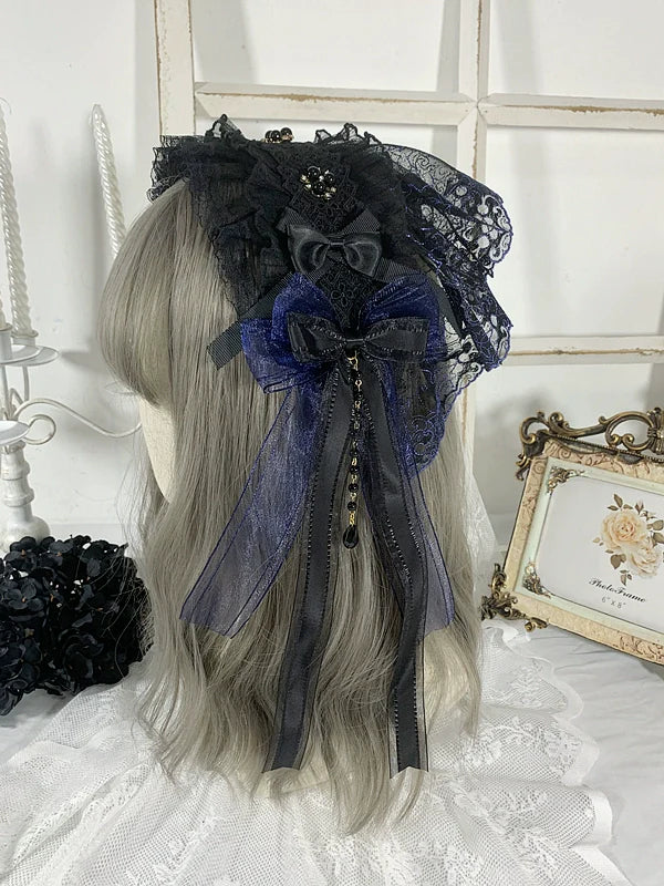 Sweet Jelly Lolita - Gothic Lolita Headband Black Bow Lace Hair Accessory