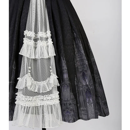 Cornfield Lolita - Silent Church - Gothic Lolita JSK Front Open Printed Dress and Thin Cardigan Set