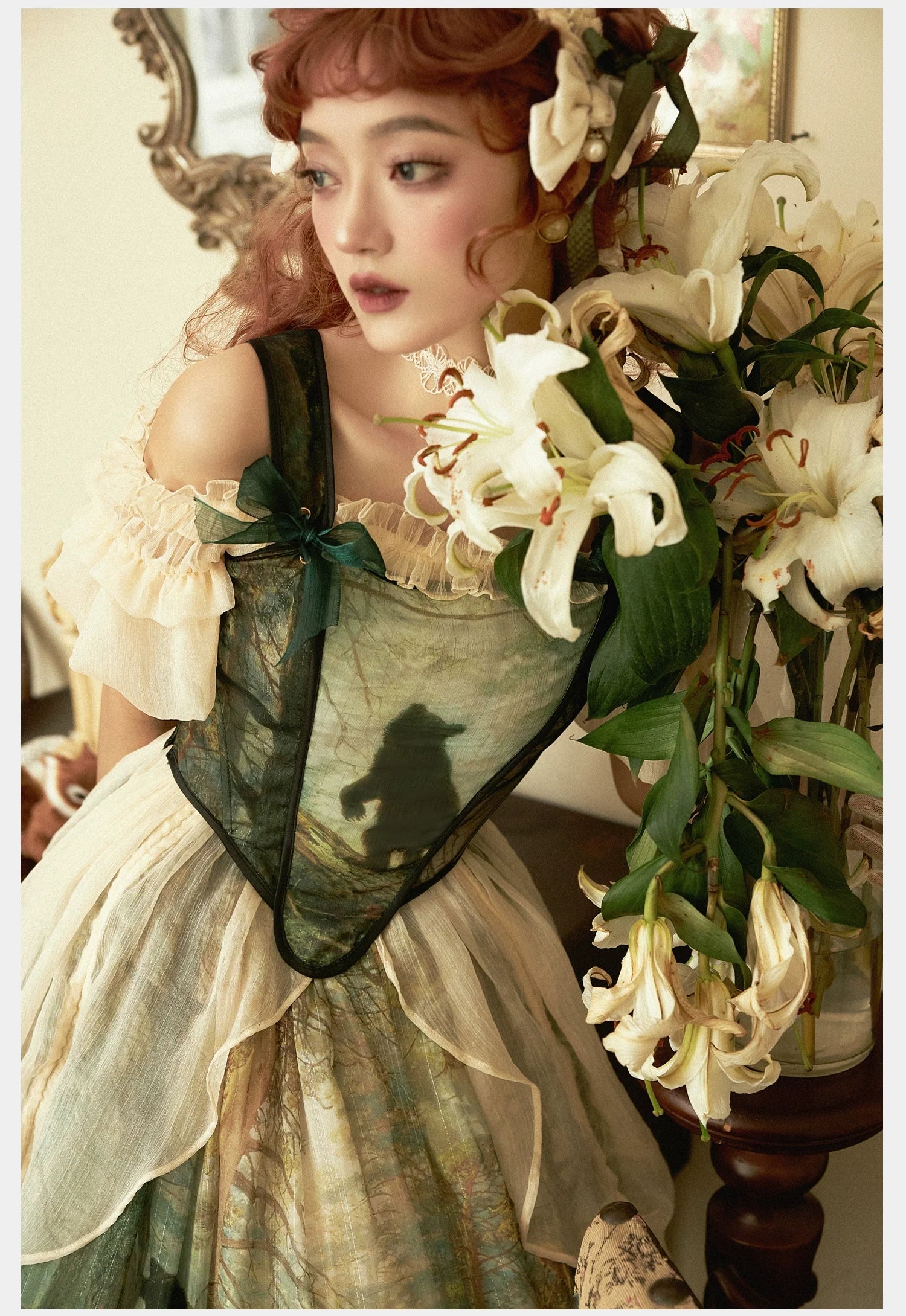 Cyan - Morning of Pine Forest - Elegant Lolita Bear Print Skirt