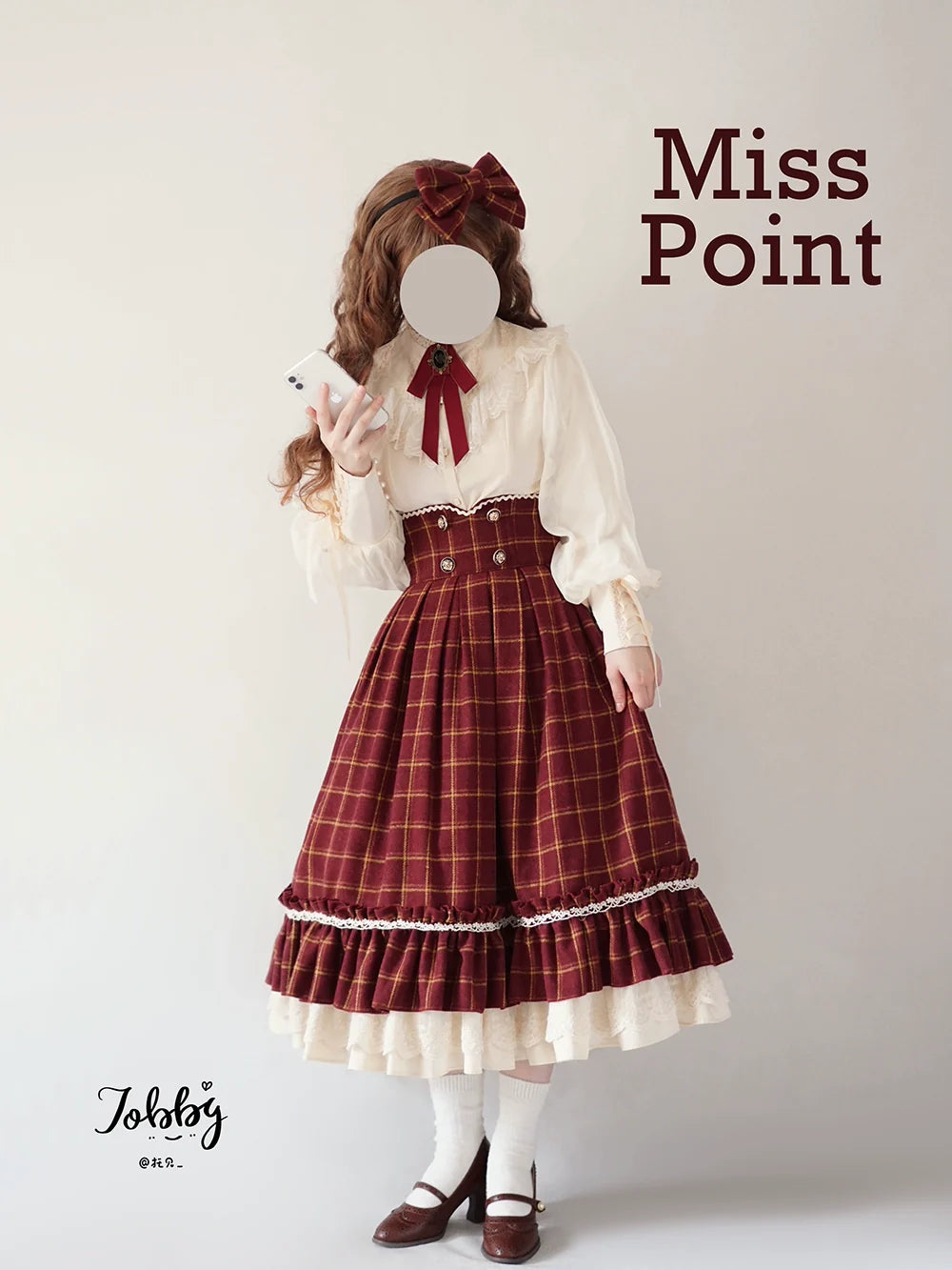 Miss Point - Rose - Elegant Lolita Fishbone Grid Skirt Customized