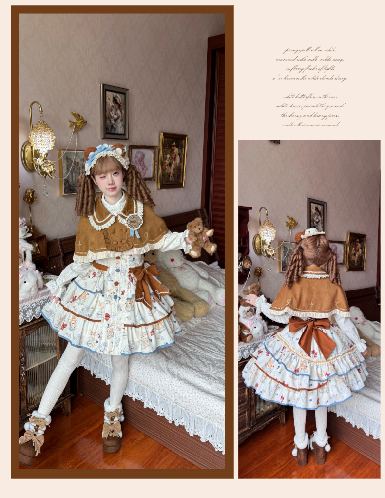 Cheese Mee Mee - Seaside Tea Party - Sweet Lolita Dress Cute Print JSK and Cape