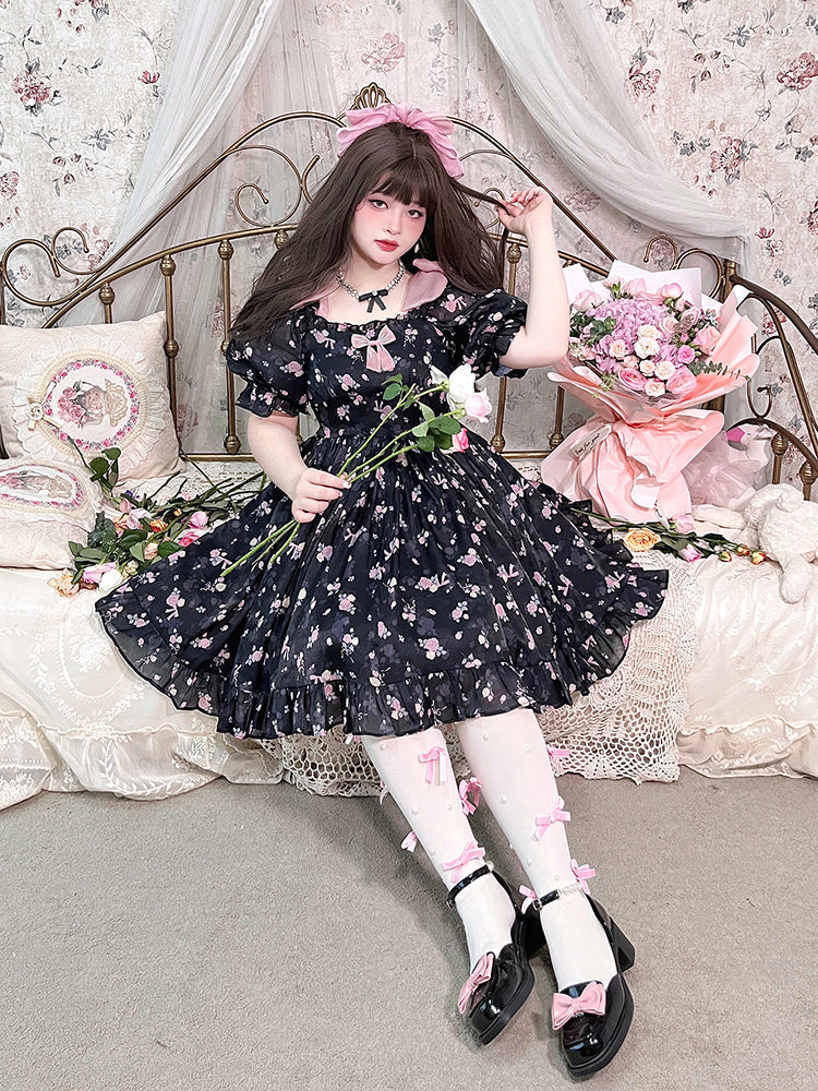 Yingtang - Plus Size Lolita Floral Print Lolita Dress