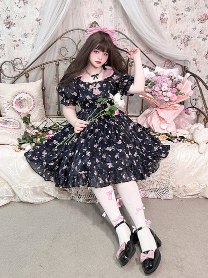 Yingtang - Plus Size Lolita Floral Print Lolita Dress