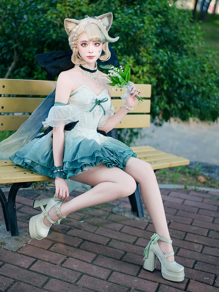 Dreamland - Floating Dream Lily - Elegant Lolita High Heel Shoes, Detachable Bow