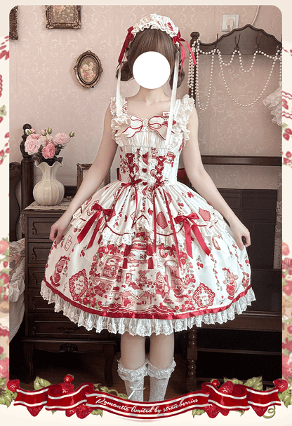 ZhiJinYuan - Strawberry Bear - Sweet Lolita Jumper Dress, Strawberry Bear Prints