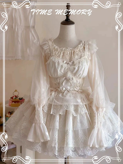 Time Memory - Layered Heart - Sheer Classic Shirt with Mutton Sleeves & Polka Dot