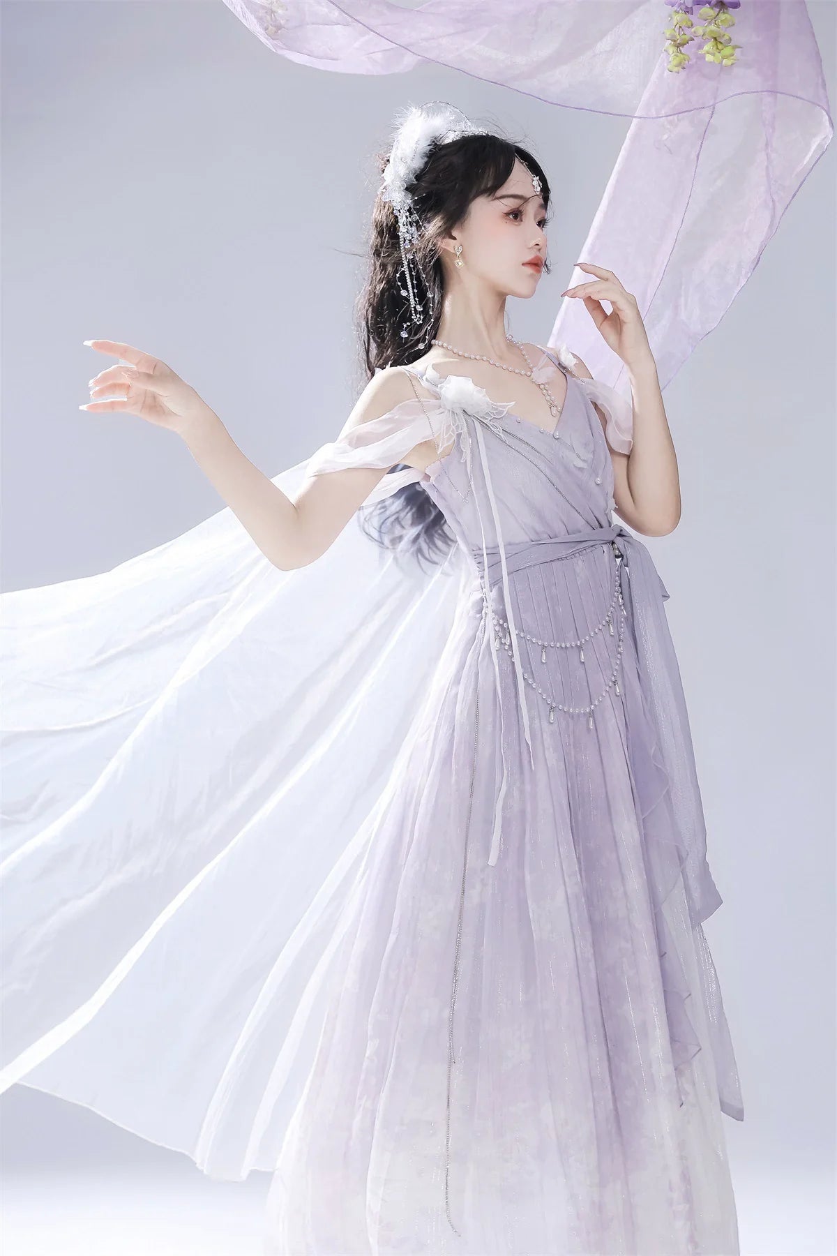 Meow Studio - Han Lolita Dress Side Slit Purple JSK Dress