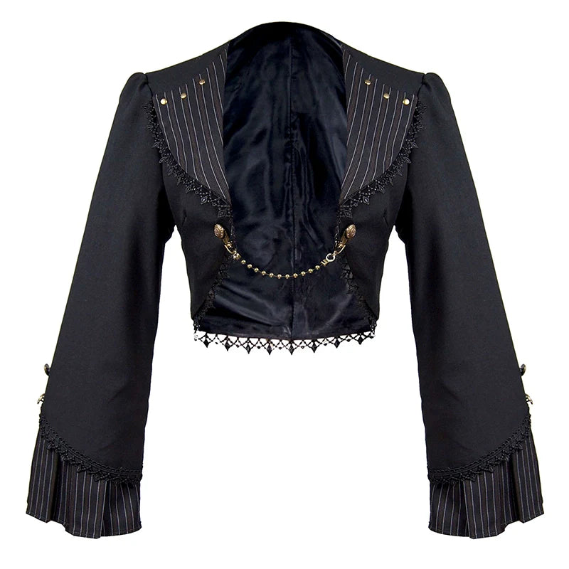 Mr. Yi's Steam Continent - Gothic Lolita Cardigan Long Sleeve Black Short Jacket