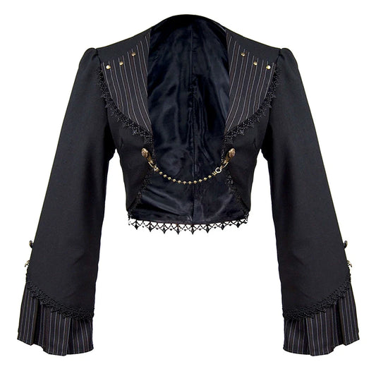 Mr. Yi's Steam Continent - Gothic Lolita Cardigan Long Sleeve Black Short Jacket