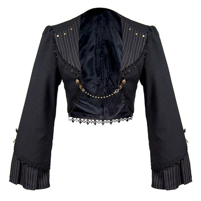Mr. Yi's Steam Continent - Gothic Lolita Cardigan Long Sleeve Black Short Jacket