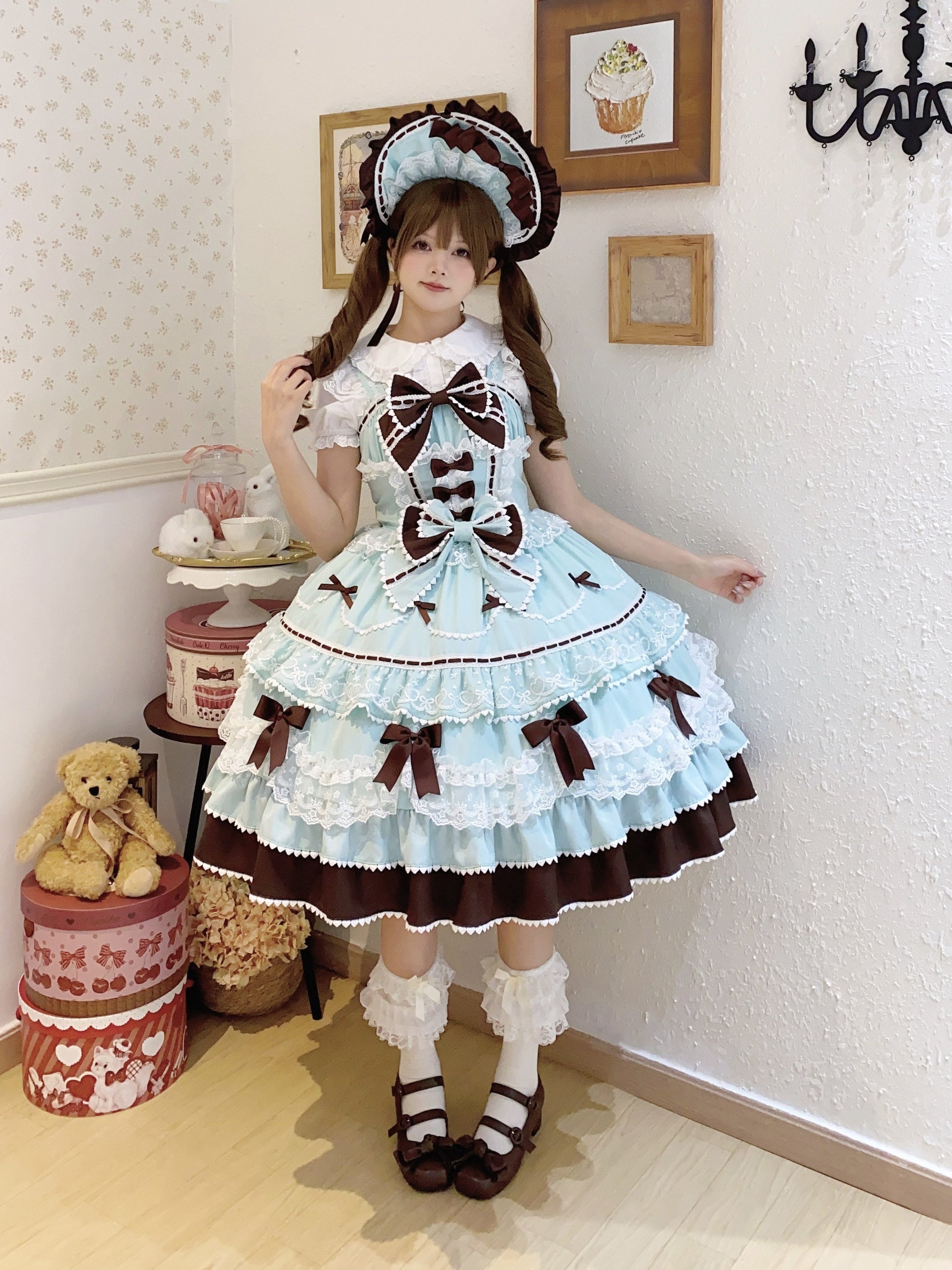 Sugar Girl - Fondant Cake - Summer Sweet Lolita JSK Dress, Tiered Ruffles and Bows