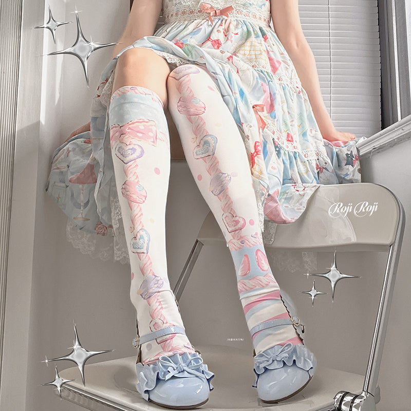 Roji roji - Macaron Printed Lolita Knee Stockings