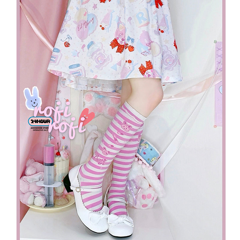 Roji roji - Striped Kawaii Lolita Calf Socks Multicolors