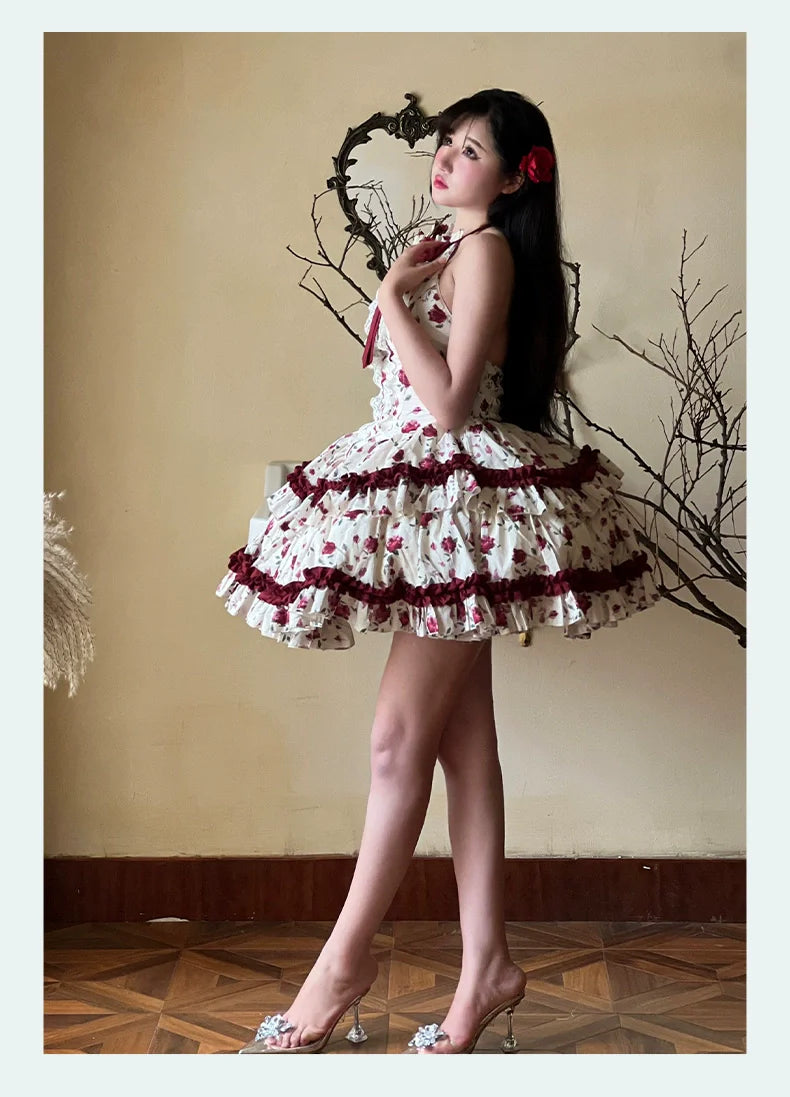 Diamond Honey Lolita - Heart Rose - Vintage Lolita Jumper Dress Retro Rose Lolita JSK