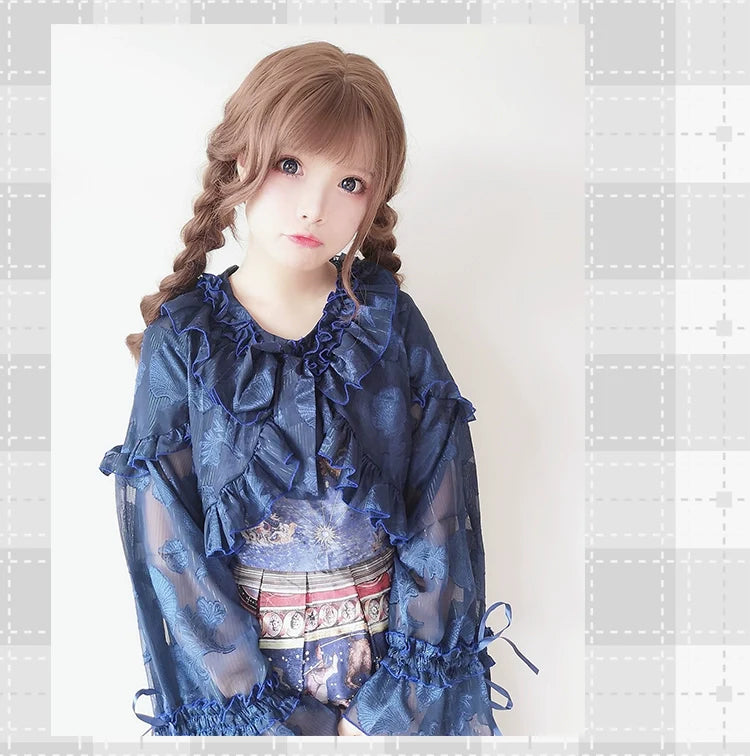 Time Memory - Xianbei - Sweet Lolita Chiffon Lantern Sleeve Cardigan with Bow