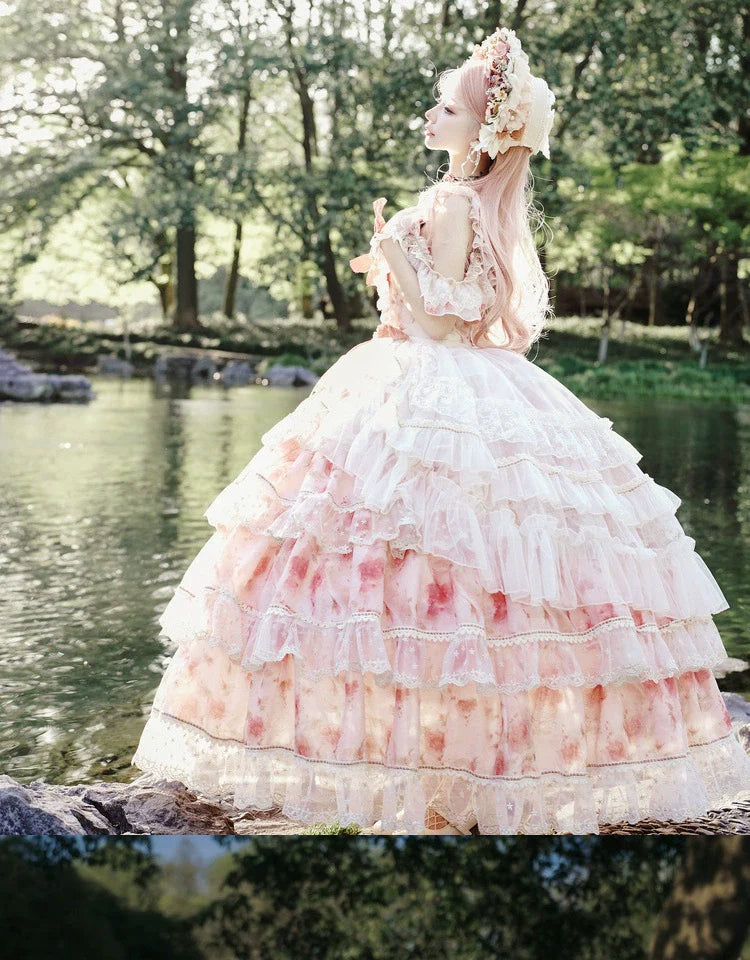 Cat Fairy - Rose Letter - Wedding Lolita Princess Dress Floral Printing Flounce Hem