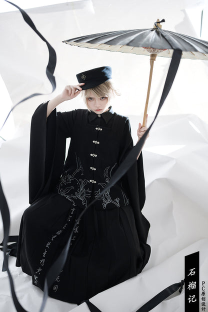 Princess Chronicles - Pomegranate Note - Chinese Style Black Pleated Skirt