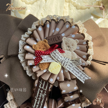 Bear Doll - Augustina - Kawaii Lolita Chocolate Paired Brooch and Hair Clip